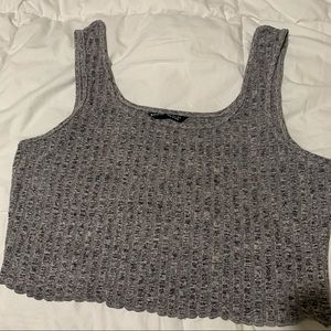 Grey Marled Rib-Knit Textured Cropped Tank NWOT